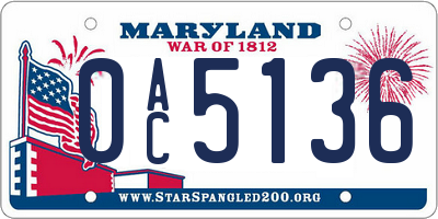 MD license plate 0AC5136