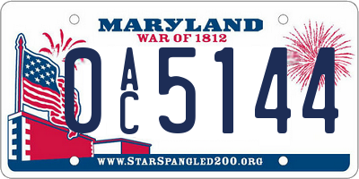 MD license plate 0AC5144