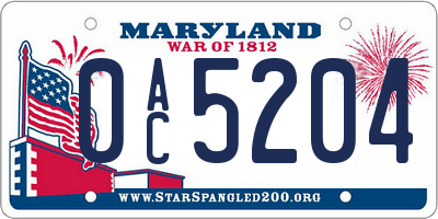 MD license plate 0AC5204