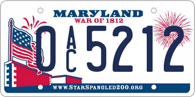 MD license plate 0AC5212