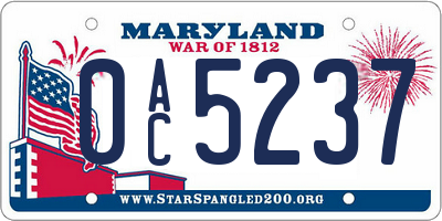 MD license plate 0AC5237