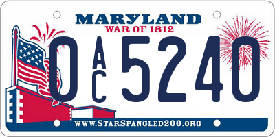 MD license plate 0AC5240