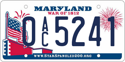 MD license plate 0AC5241