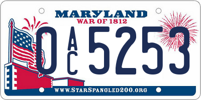MD license plate 0AC5253