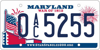 MD license plate 0AC5255