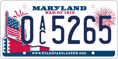 MD license plate 0AC5265
