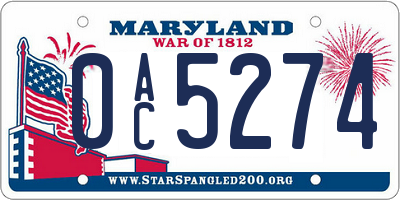 MD license plate 0AC5274