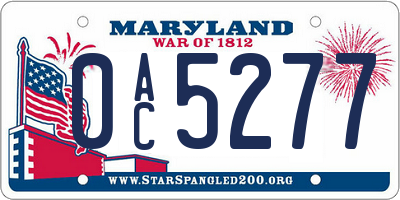 MD license plate 0AC5277