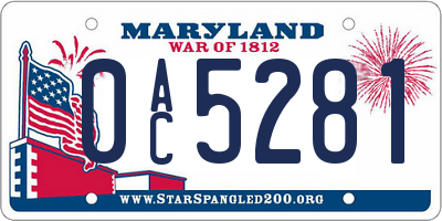 MD license plate 0AC5281