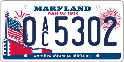 MD license plate 0AC5302