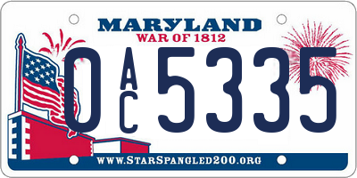 MD license plate 0AC5335