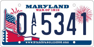 MD license plate 0AC5341