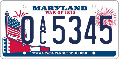 MD license plate 0AC5345