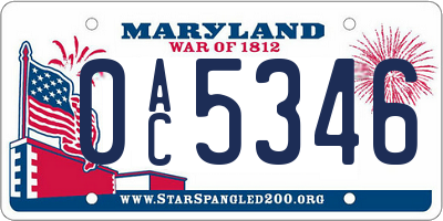 MD license plate 0AC5346