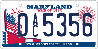 MD license plate 0AC5356