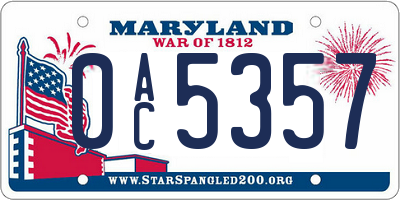 MD license plate 0AC5357