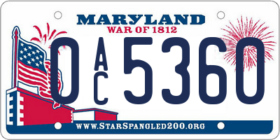 MD license plate 0AC5360