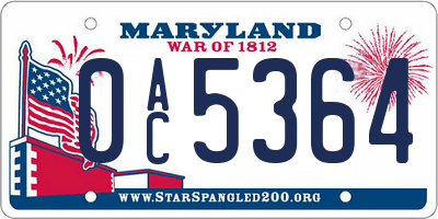 MD license plate 0AC5364