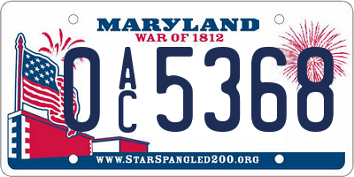 MD license plate 0AC5368