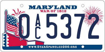 MD license plate 0AC5372