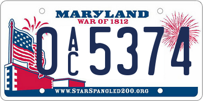 MD license plate 0AC5374