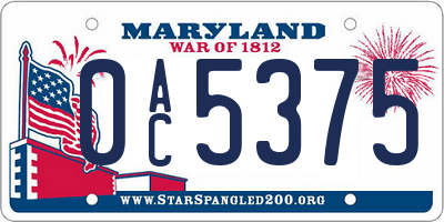 MD license plate 0AC5375