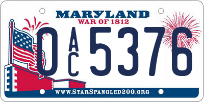 MD license plate 0AC5376