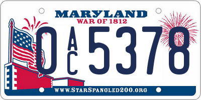 MD license plate 0AC5378