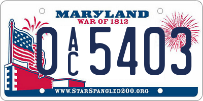 MD license plate 0AC5403