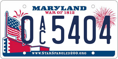 MD license plate 0AC5404