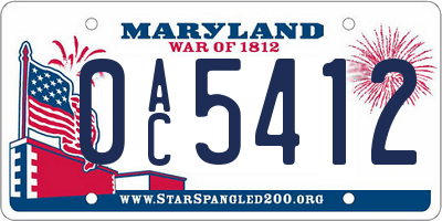 MD license plate 0AC5412