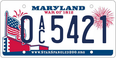 MD license plate 0AC5421