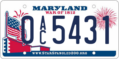 MD license plate 0AC5431