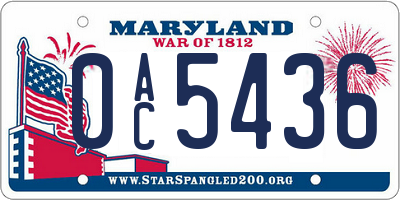 MD license plate 0AC5436