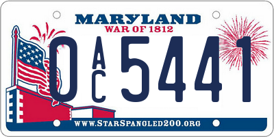 MD license plate 0AC5441