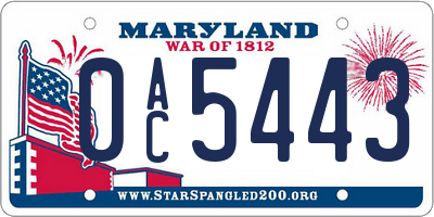 MD license plate 0AC5443