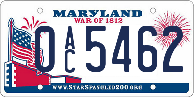 MD license plate 0AC5462