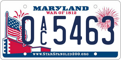 MD license plate 0AC5463