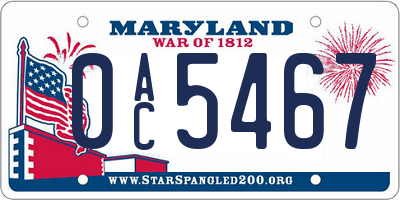 MD license plate 0AC5467