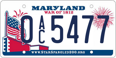 MD license plate 0AC5477