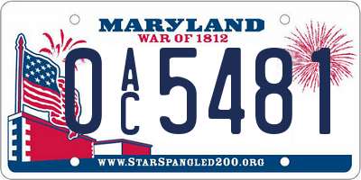 MD license plate 0AC5481