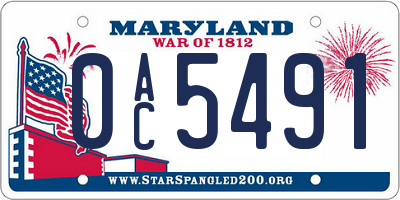 MD license plate 0AC5491