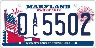 MD license plate 0AC5502