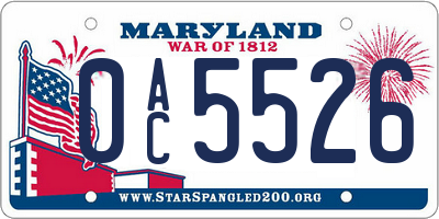 MD license plate 0AC5526