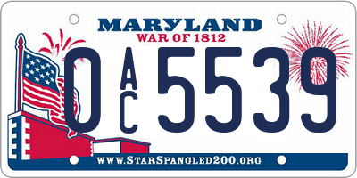 MD license plate 0AC5539