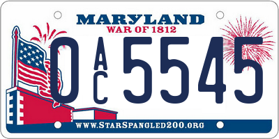 MD license plate 0AC5545