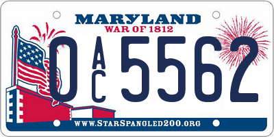 MD license plate 0AC5562