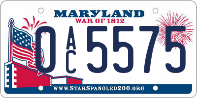 MD license plate 0AC5575