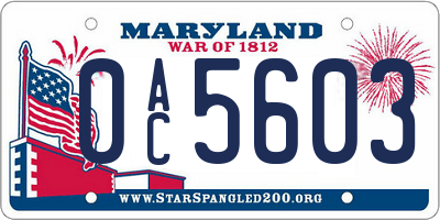 MD license plate 0AC5603