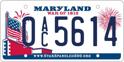 MD license plate 0AC5614